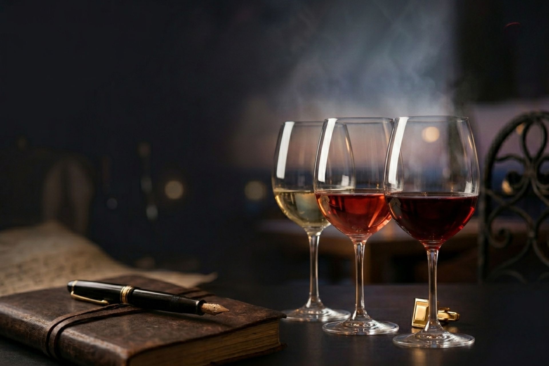 immagine di tre calici e un libro con penna - roxy bar degusta
